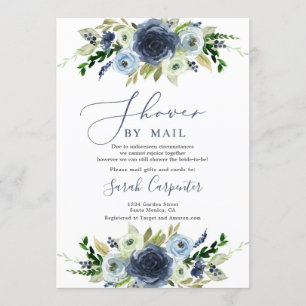 Invitation Douche florale bleu marine par Fête de l'mariée po