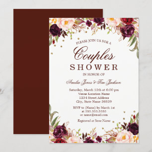 Invitation Douche florale de couples de Bourgogne d'or