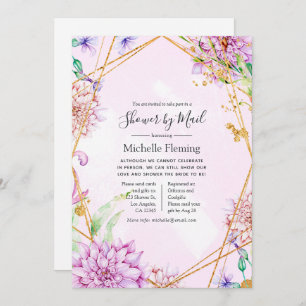 Invitation Douche florale violet et or par courrier