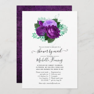 Invitation Douche florale violette et verte par courrier