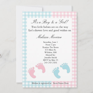 Invitation douche Jumeaux bleu et rose