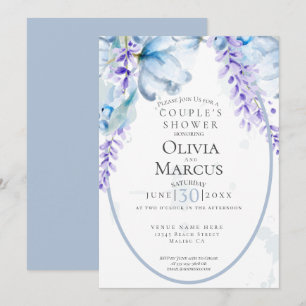 Invitation DOUCHE   Lavande d'aquarelle - bleu poussiéreux