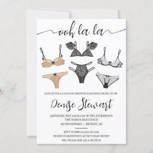 Invitation Douche Lingerie, Noir, Tan, Bleu, Fête des mariées