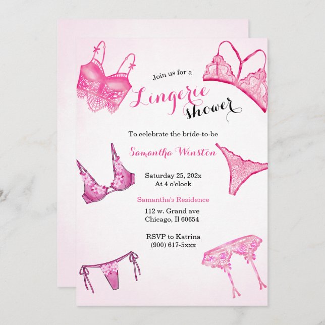 Invitation Douche Lingerie rose (Devant / Derrière)