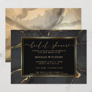 Invitation DOUCHE   Marbre noir et or élégant