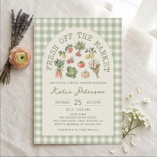 Invitation Douche Mariage Frais du Marché en Vichy Vert