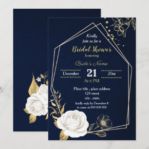 Invitation douche marine marine bleu marine floral blanc et o