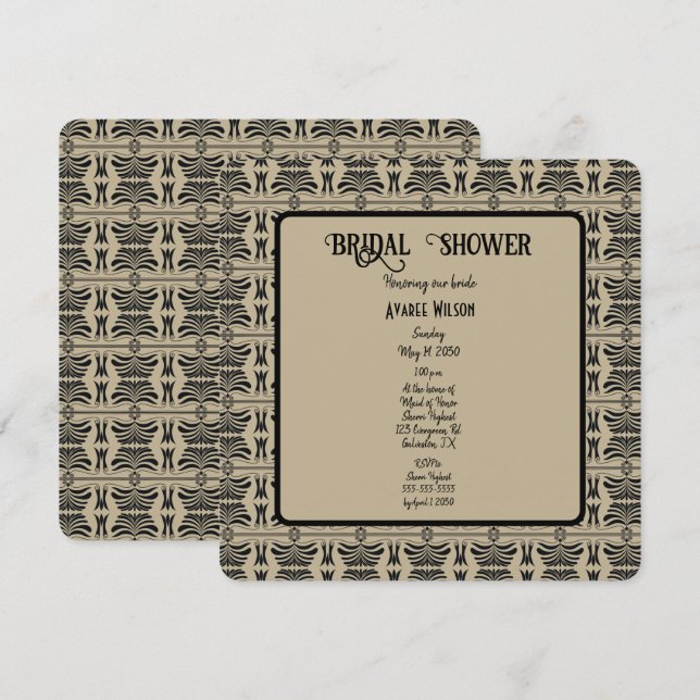 Invitation Douche méditerranéenne grecque Brown et noire (Devant / Derrière)