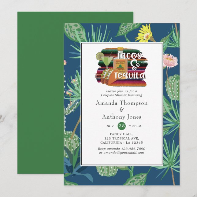 Invitation Douche mexicaine Fiesta Tacos et Tequila Couples (Devant / Derrière)
