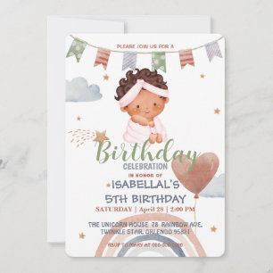 Invitation Douche mignonne afro Balloon Anniversaire filles f