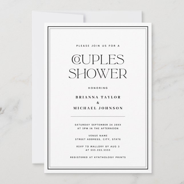 Invitation Douche minimaliste Couples Noir & Blanc (Devant)