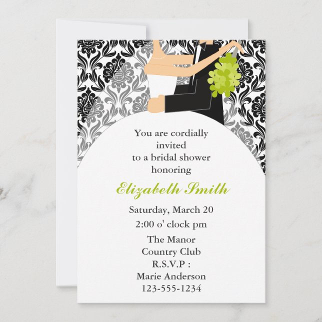 Invitation Douche noire Damask (Devant)