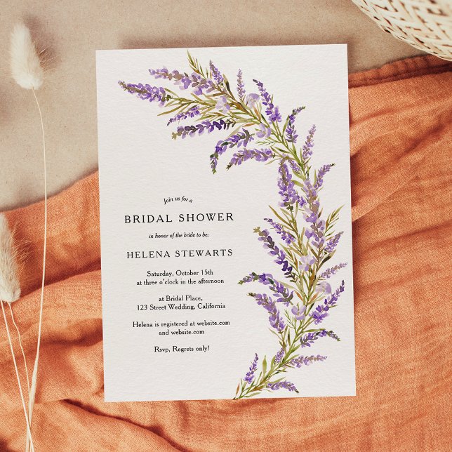 Invitation Douche nuptiale à aquarelle fleurie Lavender Fall (Fall lavender floral watercolor chic bridal shower invitation)