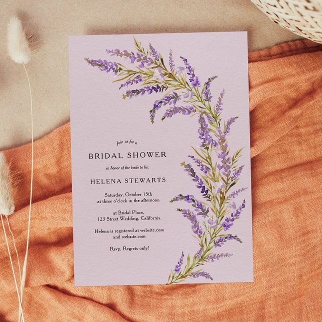 Invitation Douche nuptiale à aquarelle fleurie Lavender Fall (Lavender Fall floral watercolor bridal shower Invitation on lavender)