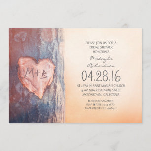 Invitation Douche nuptiale à coeur sculpté rustique