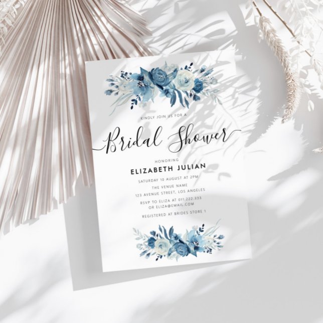 Invitation douche nuptiale à fleurs bleu et marine (Créateur téléchargé)