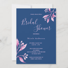 Invitation Douche nuptiale à fleurs couleur bleu rose