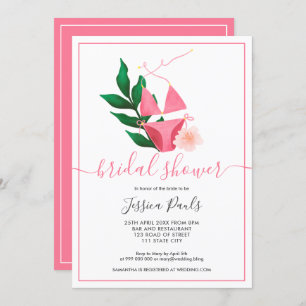 Invitation Douche-nuptiale à fleurs de bikini rose tropicale
