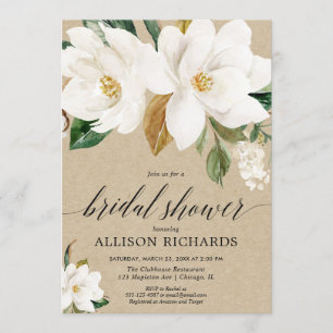 Invitation Douche nuptiale à fleurs de magnolia blanc rustiqu