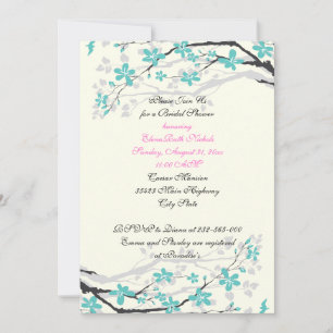 Invitation Douche nuptiale à fleurs turquoise, rose mariage c