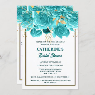 Invitation Douche nuptiale Aqua or blanc rose