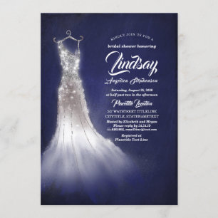 Invitation Douche nuptiale argentée de bleu de robe élégante