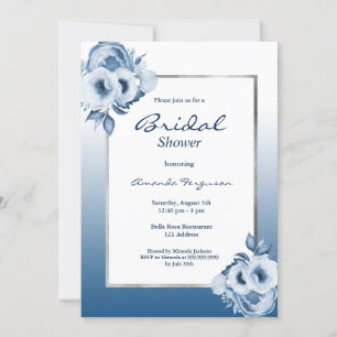 Invitation Douche nuptiale bleu classique aux fleurs blanches