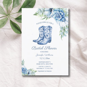 Invitation douche nuptiale bleu cowgirl bottes floral ouest