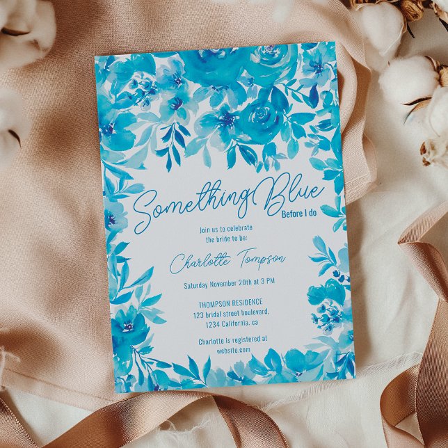 Invitation Douche nuptiale bleu floral (Something blue floral watercolor bridal shower invitation)