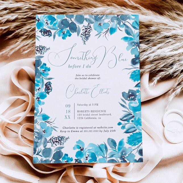 Invitation Douche nuptiale bleu floral (Something blue before I do floral watercolor bridal shower Invitation.)