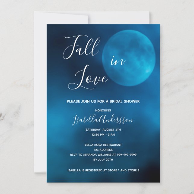 Invitation Douche nuptiale bleu lune tomber amoureux romantiq (Devant)