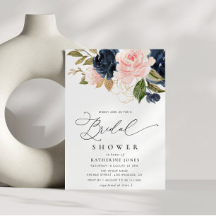 Invitation douche nuptiale bleu marine et florale