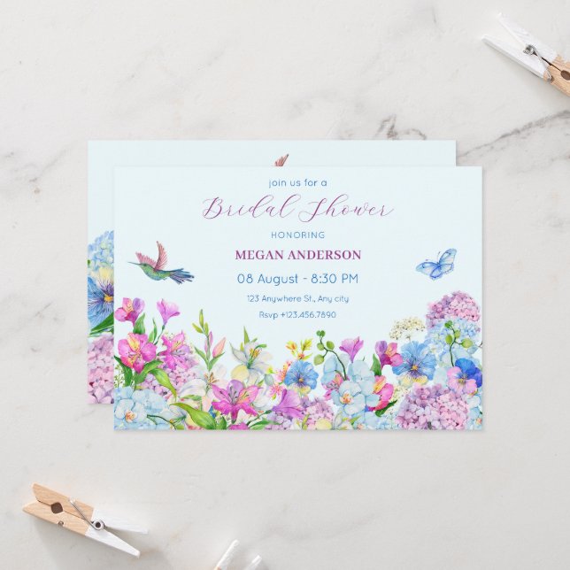 Invitation Douche nuptiale bleu violet (Devant/Arrière en situation)
