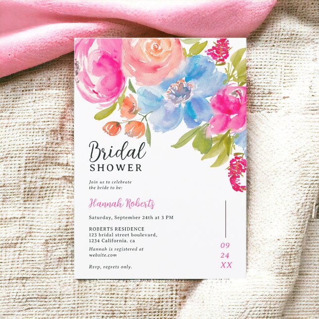 Invitation Douche nuptiale bohème fleurie (Pretty bohemian floral watercolor bridal shower invitation)