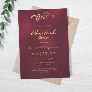Invitation Douche nuptiale bordeaux or classique élégant