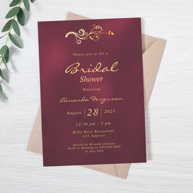 Invitation Douche nuptiale bordeaux or classique élégant (Créateur téléchargé)