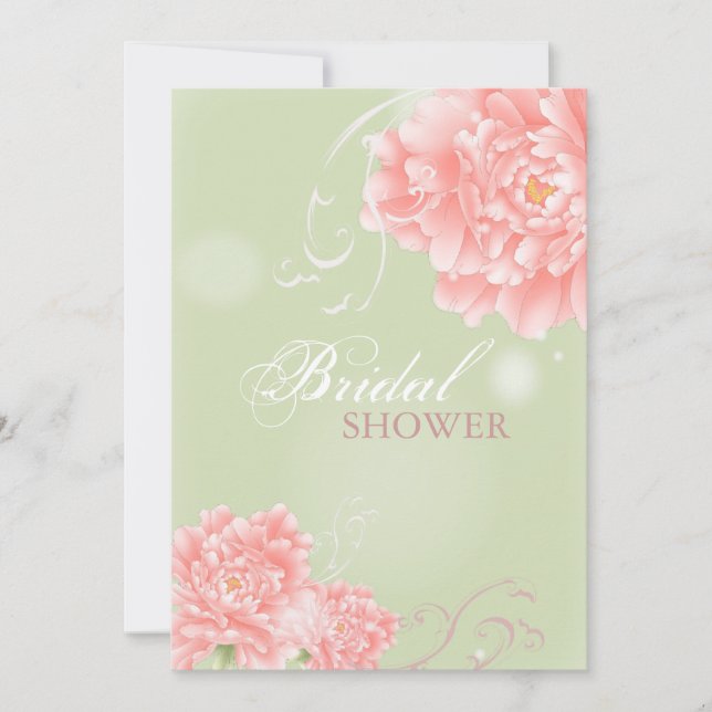 Invitation Douche nuptiale botanique de pivoine rose en bon (Devant)