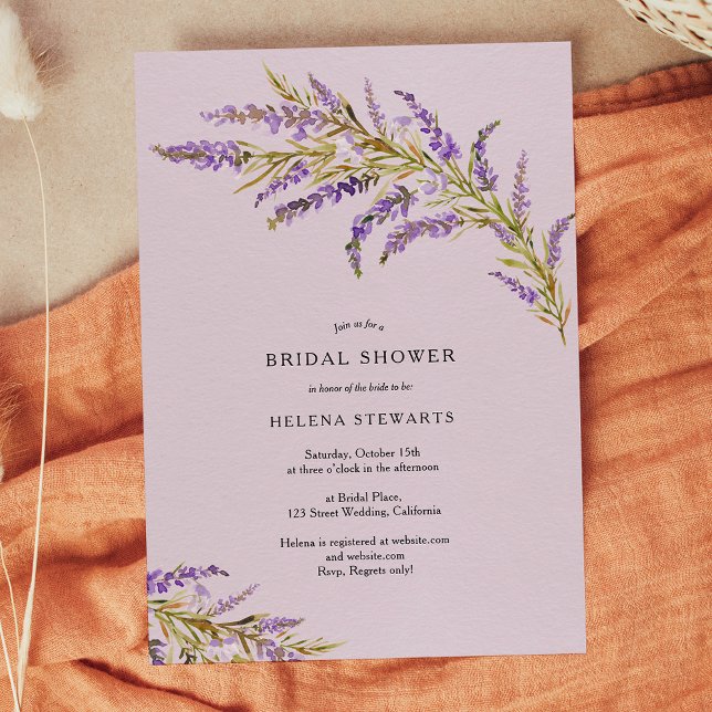 Invitation Douche nuptiale chic lavande d'automne (Fall lavender floral watercolor chic bridal shower invitation on lavender)