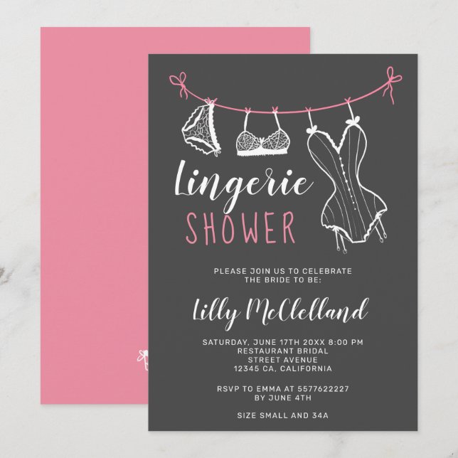 Invitation Douche nuptiale chic lingerie rose (Devant / Derrière)