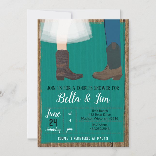 Invitation Douche nuptiale Couples Cowboy, wedding shower (Devant)