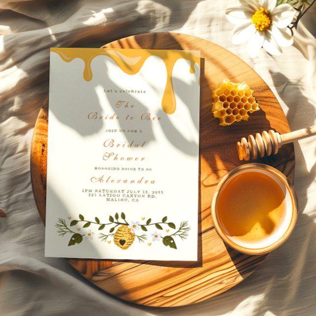 Invitation Douche nuptiale d'abeille fleurie au miel (Créateur téléchargé)