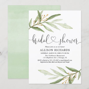 Invitation Douche nuptiale d'aquarelle de feuille de verdure