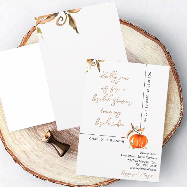 Invitation Douche nuptiale d'automne Citrouille d'aquarelle (I wish happiness))))