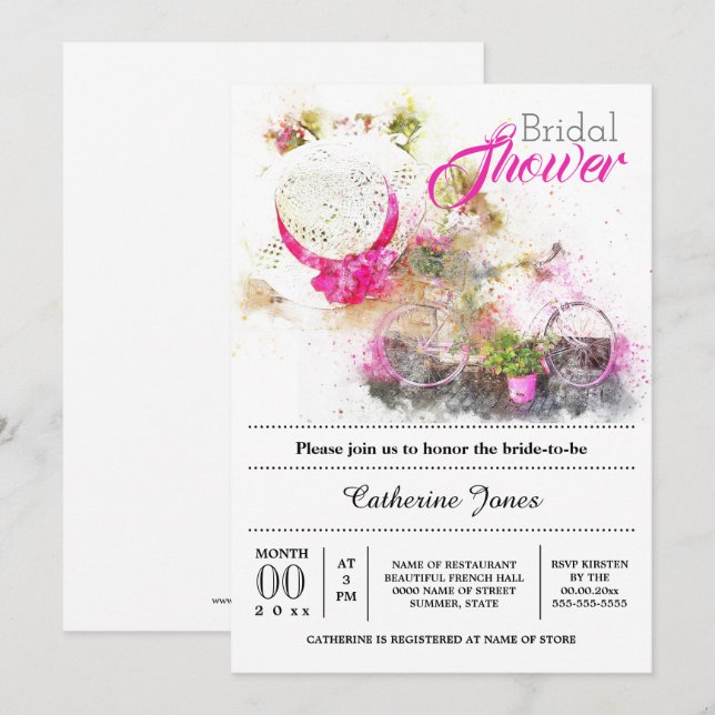 Invitation Douche nuptiale de casquette floral français d'été (Devant / Derrière)