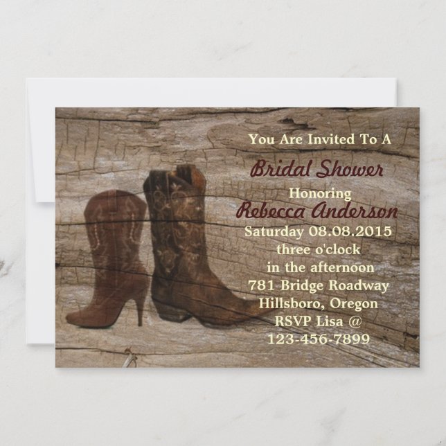 Invitation douche nuptiale de grange de cowboy rustique de (Dos)