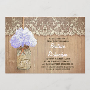 Invitation douche nuptiale de maçon d'hortensia bleu rustique