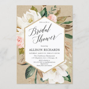 Invitation Douche nuptiale de magnolia blanche rose florale