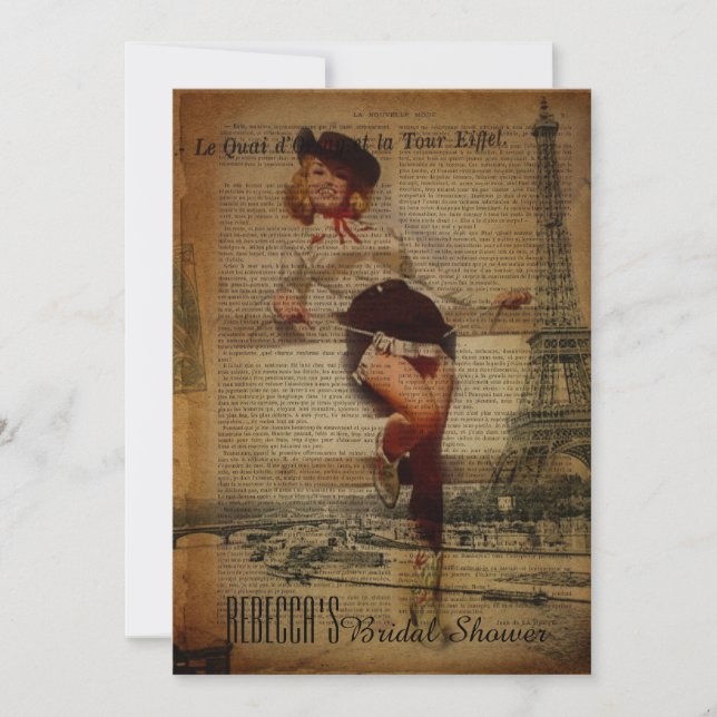Invitation douche nuptiale de pays de cow-girl de Tour Eiffel (Devant)