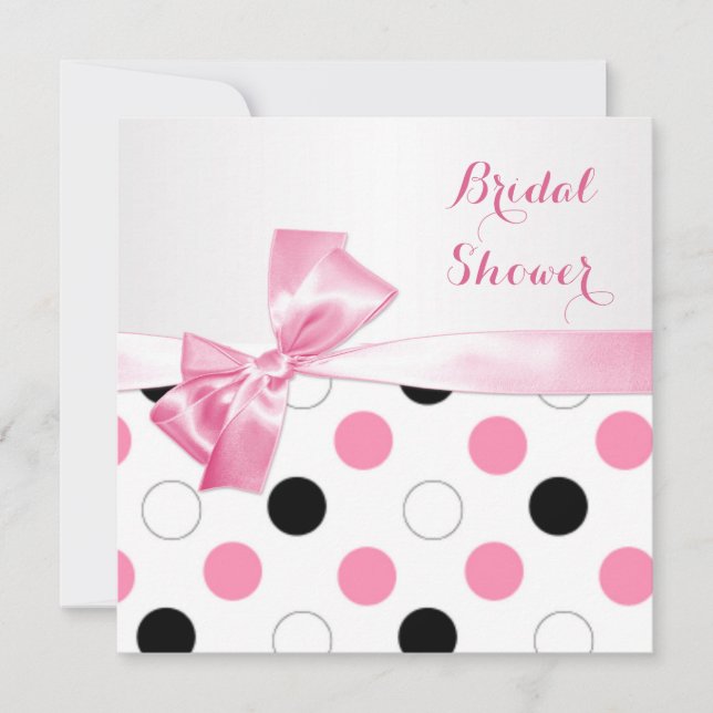 Invitation Douche nuptiale de pois noir, rose, blanc (Devant)