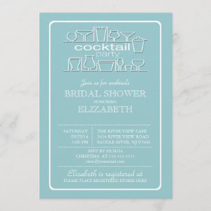 Invitation Douche nuptiale de rétro cocktail bleu